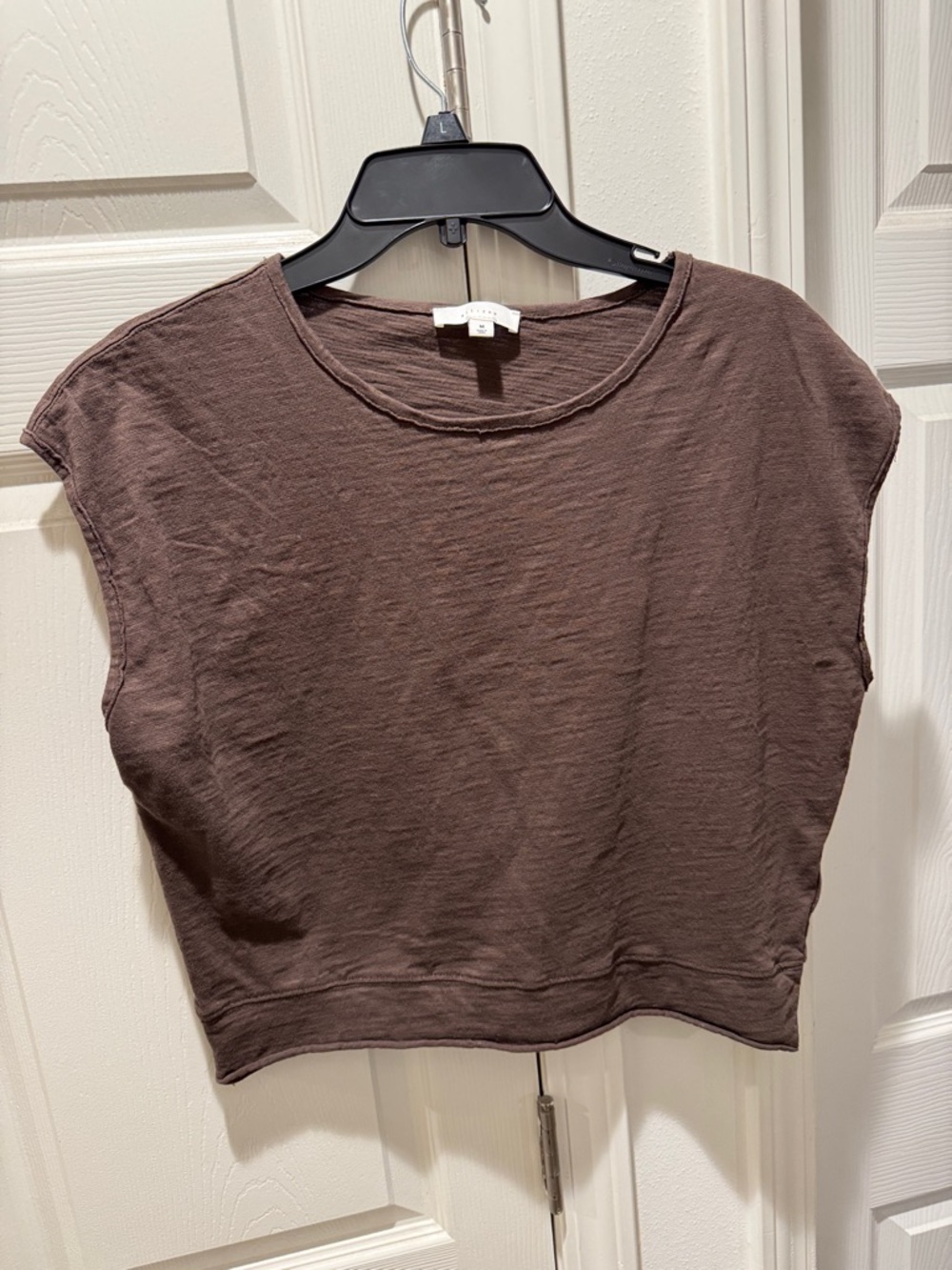 Casual Brown Crop Top with Cap Sleeves